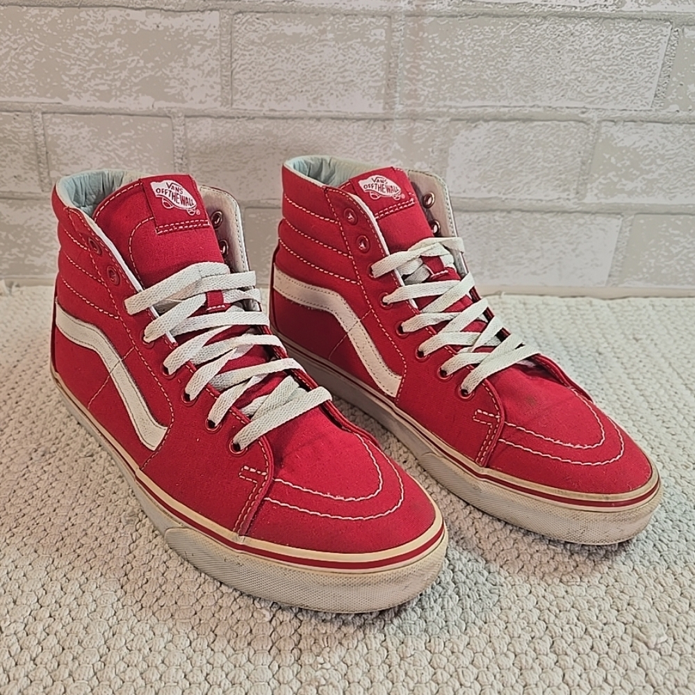 VANS Sk8 Hi-Top Cassic Skate Sneaker Shoes Red & White Men's 9 Women's 10.5